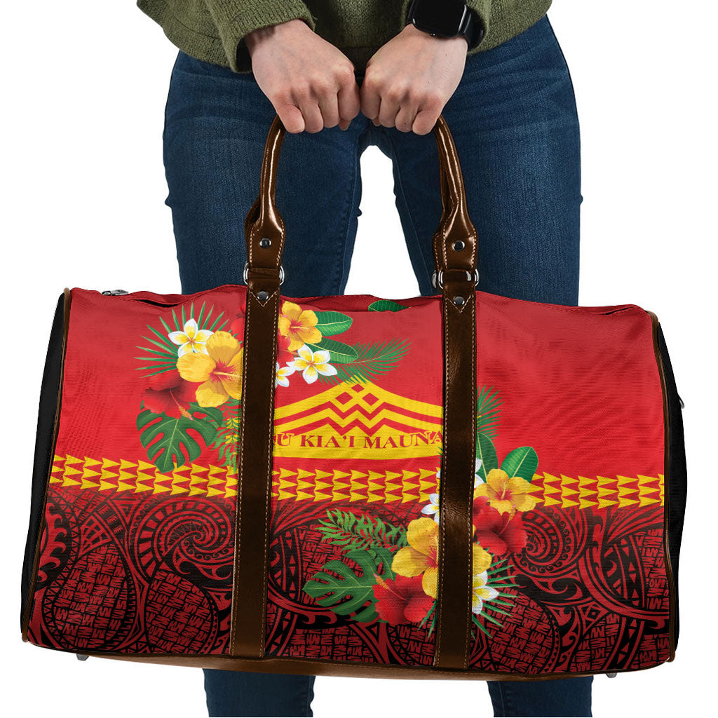 Hawaii Ku Kia'i Mauna Travel Bag Hibiscus Kakau Pattern LT9 Red - Polynesian Pride