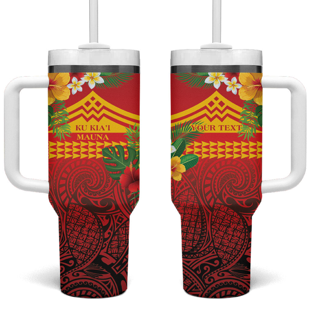 Hawaii Ku Kia'i Mauna Personalized Tumbler With Handle Hibiscus Kakau Pattern LT9 One Size: 40 oz Red - Polynesian Pride