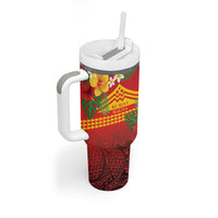 Hawaii Ku Kia'i Mauna Personalized Tumbler With Handle Hibiscus Kakau Pattern