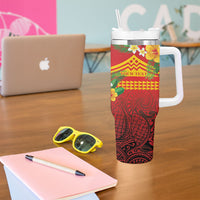 Hawaii Ku Kia'i Mauna Personalized Tumbler With Handle Hibiscus Kakau Pattern