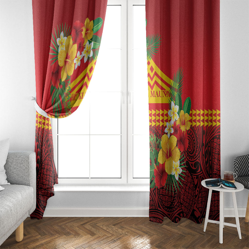 Hawaii Ku Kia'i Mauna Window Curtain Hibiscus Kakau Pattern