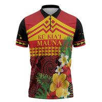 Hawaii Ku Kia'i Mauna Personalized Zipper Polo Shirt Hibiscus Kakau Pattern