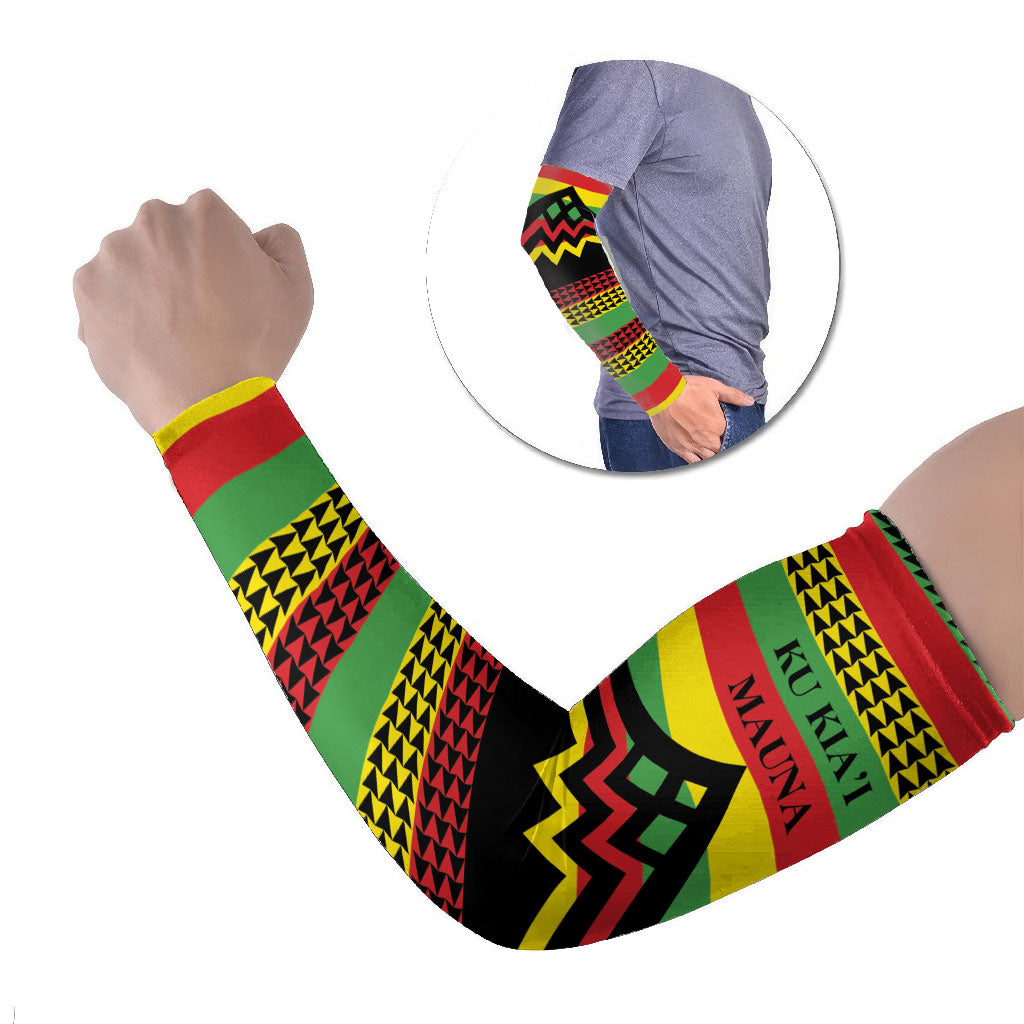 Hawaii Ku Kia'i Mauna Personalized Arm Sleeves Hawaiian Kanaka Maoli Motif LT9 Set of 2 Green - Polynesian Pride