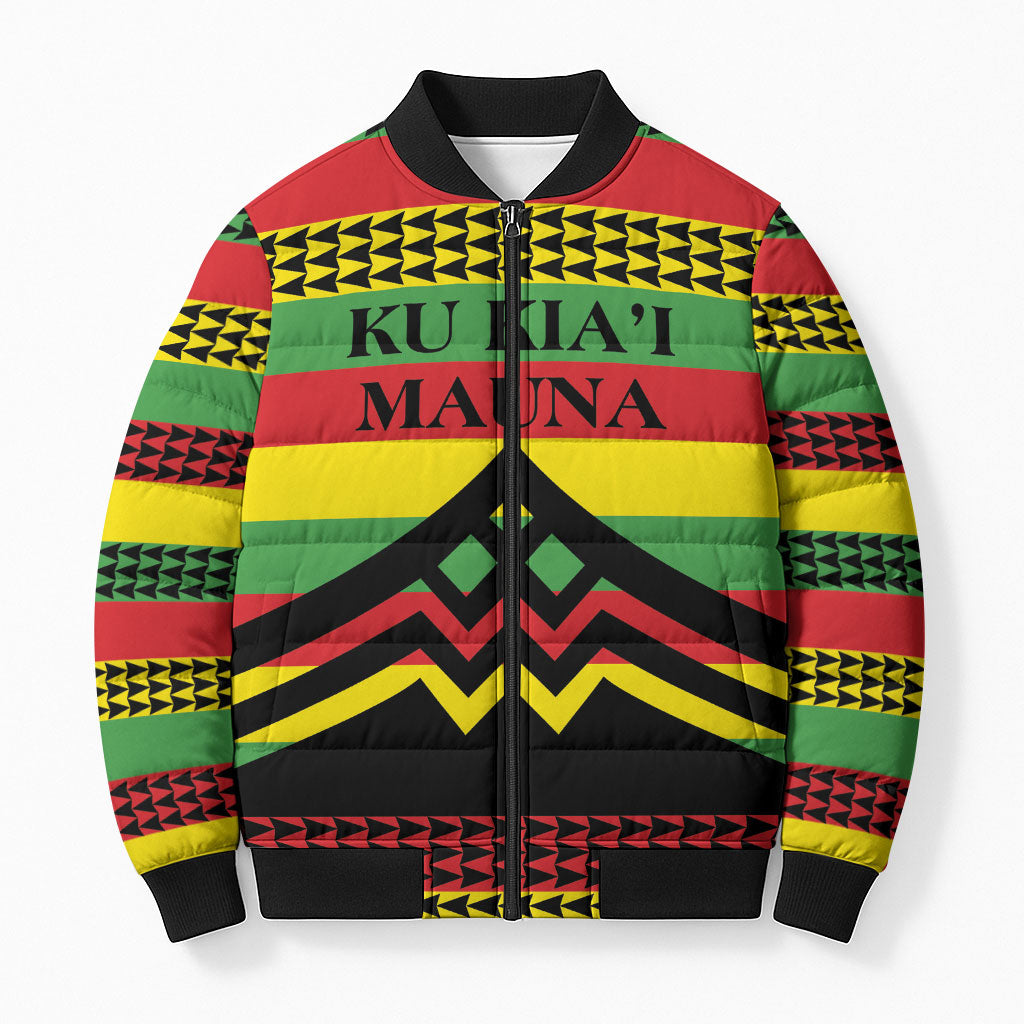 Hawaii Ku Kia'i Mauna Personalized Bomber Puffer Jacket Hawaiian Kanaka Maoli Motif LT9 Unisex Green - Polynesian Pride