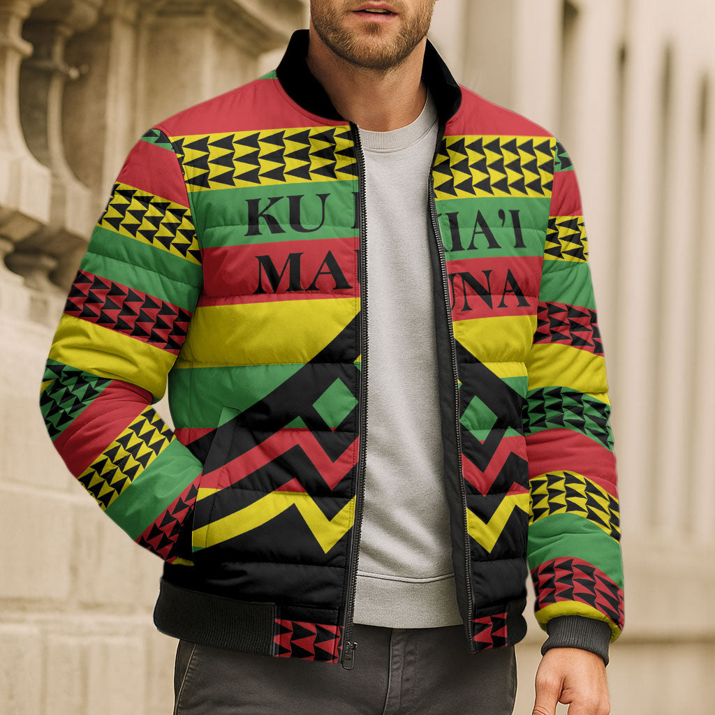 Hawaii Ku Kia'i Mauna Personalized Bomber Puffer Jacket Hawaiian Kanaka Maoli Motif LT9 - Polynesian Pride