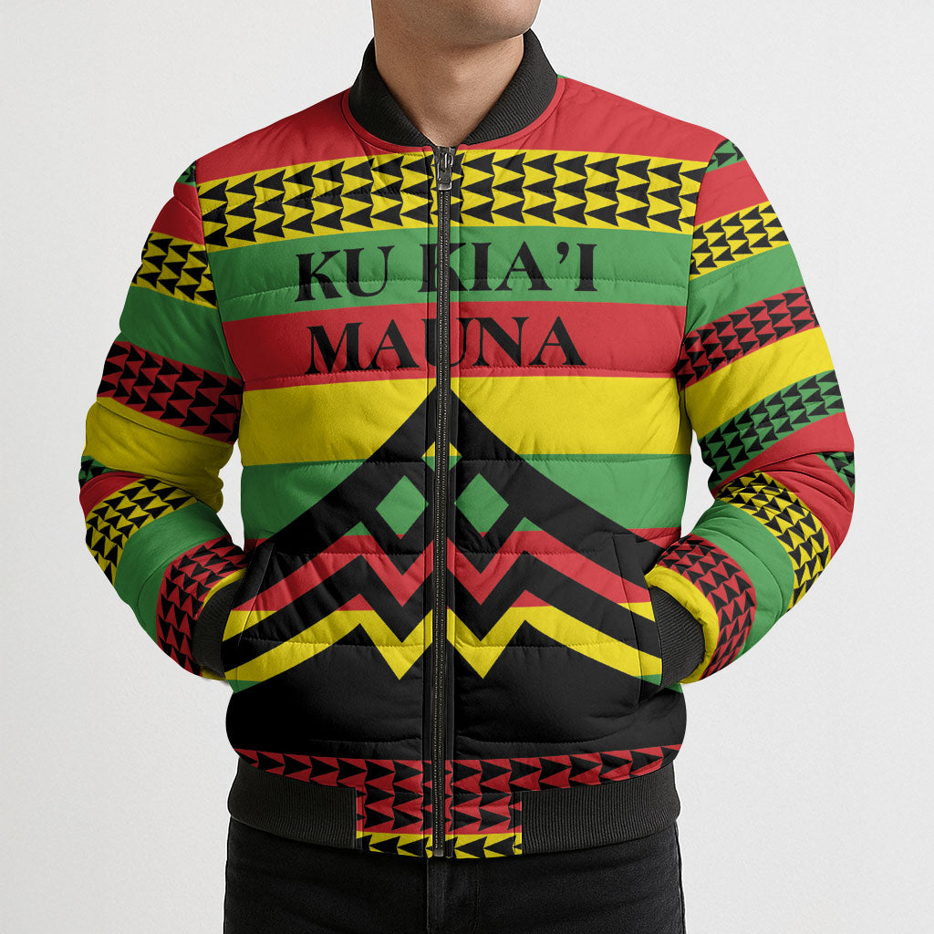 Hawaii Ku Kia'i Mauna Personalized Bomber Puffer Jacket Hawaiian Kanaka Maoli Motif LT9 - Polynesian Pride