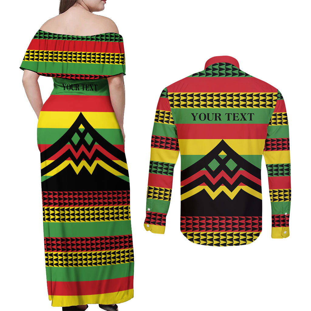 Hawaii Ku Kia'i Mauna Personalized Couples Matching Off Shoulder Maxi Dress and Long Sleeve Button Shirt Hawaiian Kanaka Maoli Motif LT9 - Polynesian Pride