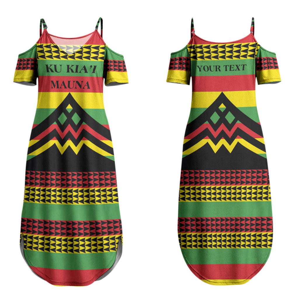 Hawaii Ku Kia'i Mauna Personalized Couples Matching Summer Maxi Dress and Long Sleeve Button Shirt Hawaiian Kanaka Maoli Motif LT9 - Polynesian Pride