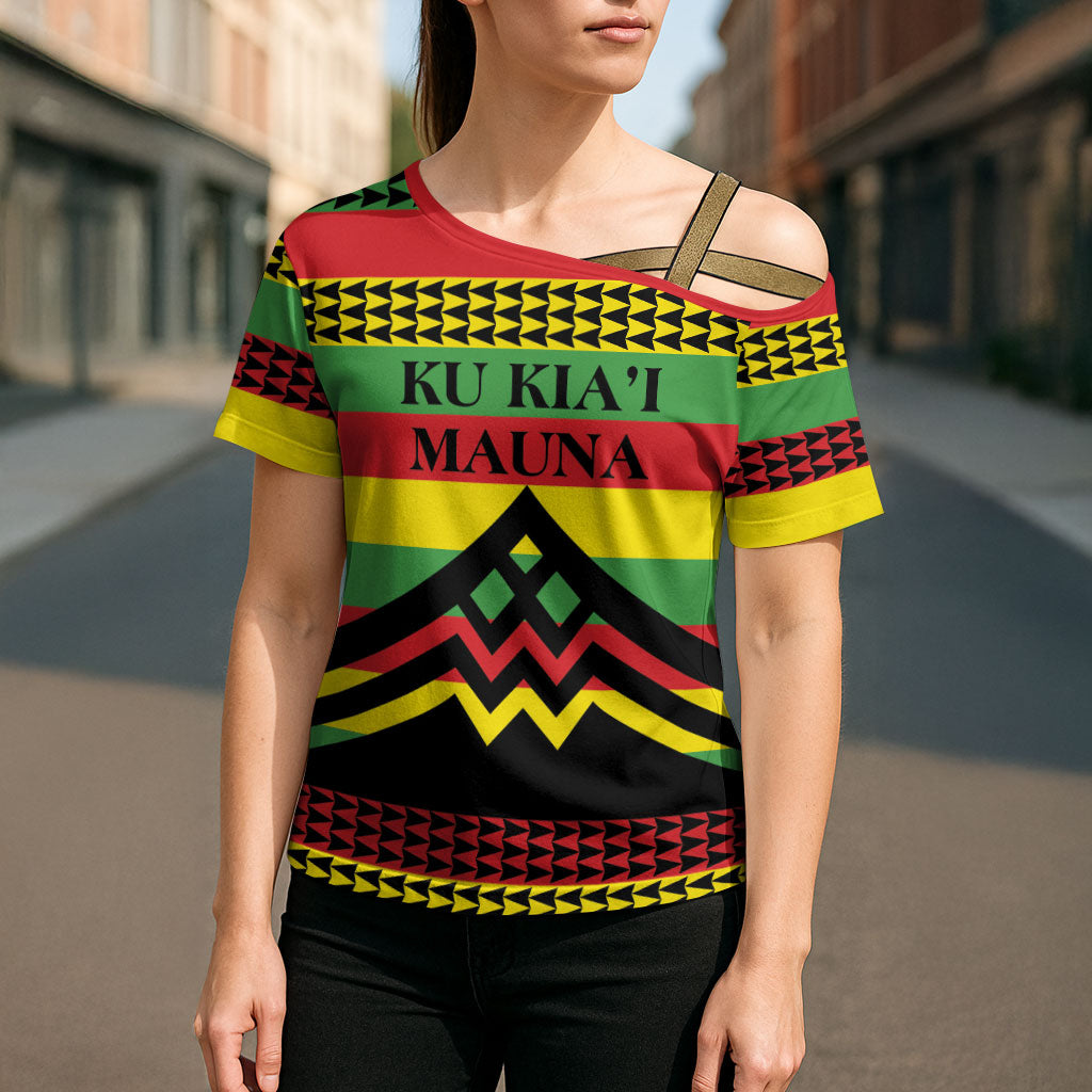 Hawaii Ku Kia'i Mauna Personalized Cross Shoulder Shirt Hawaiian Kanaka Maoli Motif