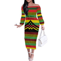 Hawaii Ku Kia'i Mauna Personalized Family Matching Off The Shoulder Long Sleeve Dress and Hawaiian Shirt Hawaiian Kanaka Maoli Motif LT9 Mom's Dress Green - Polynesian Pride