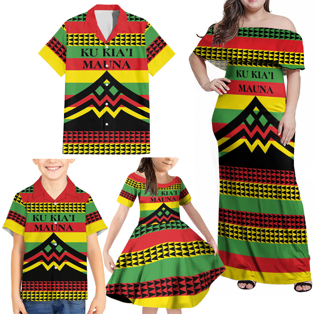 Hawaii Ku Kia'i Mauna Personalized Family Matching Off Shoulder Maxi Dress and Hawaiian Shirt Hawaiian Kanaka Maoli Motif LT9 - Polynesian Pride