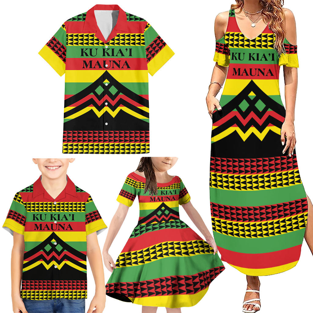 Hawaii Ku Kia'i Mauna Personalized Family Matching Summer Maxi Dress and Hawaiian Shirt Hawaiian Kanaka Maoli Motif LT9 - Polynesian Pride