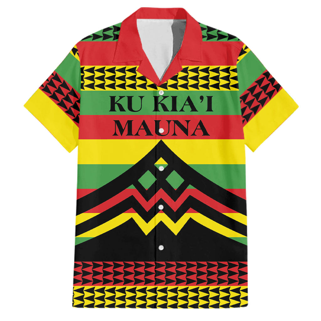 Hawaii Ku Kia'i Mauna Personalized Family Matching Summer Maxi Dress and Hawaiian Shirt Hawaiian Kanaka Maoli Motif LT9 Dad's Shirt - Short Sleeve Green - Polynesian Pride
