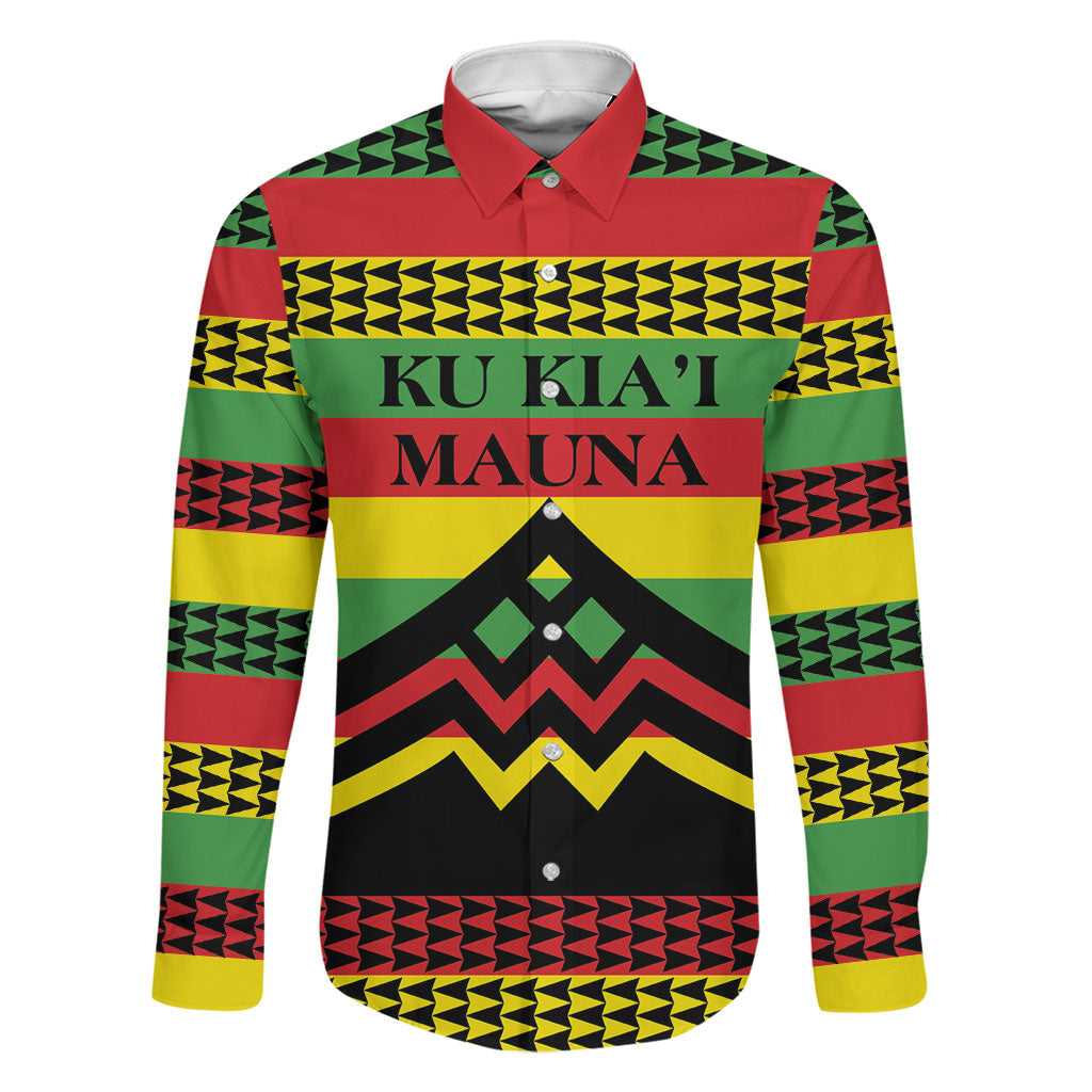 Hawaii Ku Kia'i Mauna Personalized Family Matching Tank Maxi Dress and Hawaiian Shirt Hawaiian Kanaka Maoli Motif LT9 Dad's Shirt - Long Sleeve Green - Polynesian Pride