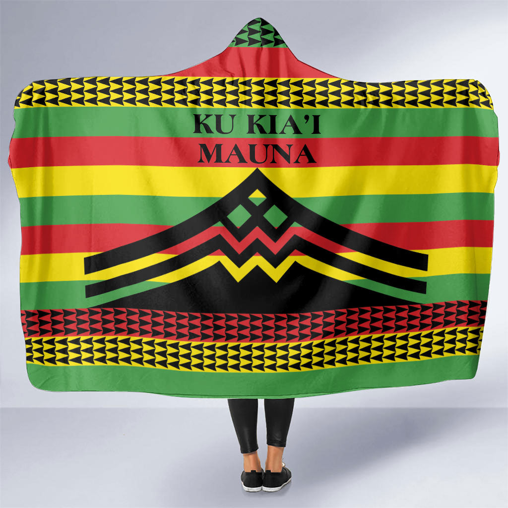 Hawaii Ku Kia'i Mauna Hooded Blanket Hawaiian Kanaka Maoli Motif LT9 One Size Green - Polynesian Pride