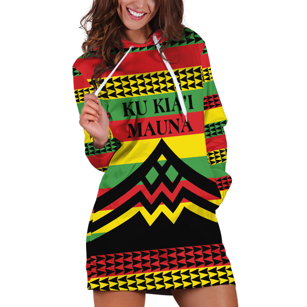 Hawaii Ku Kia'i Mauna Personalized Hoodie Dress Hawaiian Kanaka Maoli Motif LT9 Green - Polynesian Pride