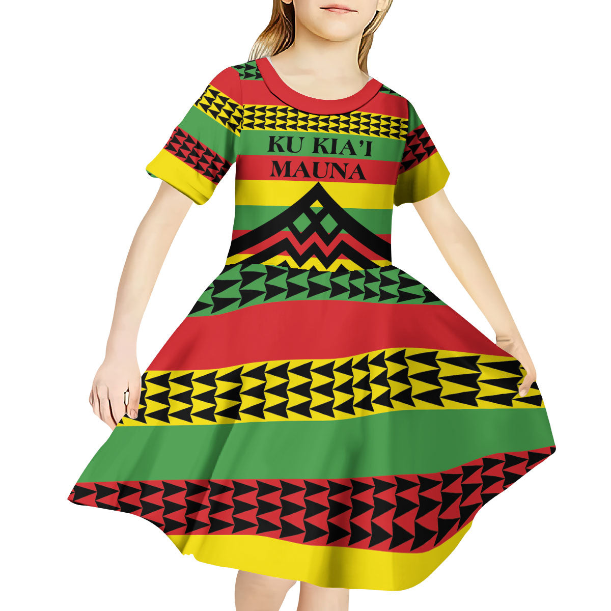 Hawaii Ku Kia'i Mauna Personalized Kid Short Sleeve Dress Hawaiian Kanaka Maoli Motif LT9 - Polynesian Pride