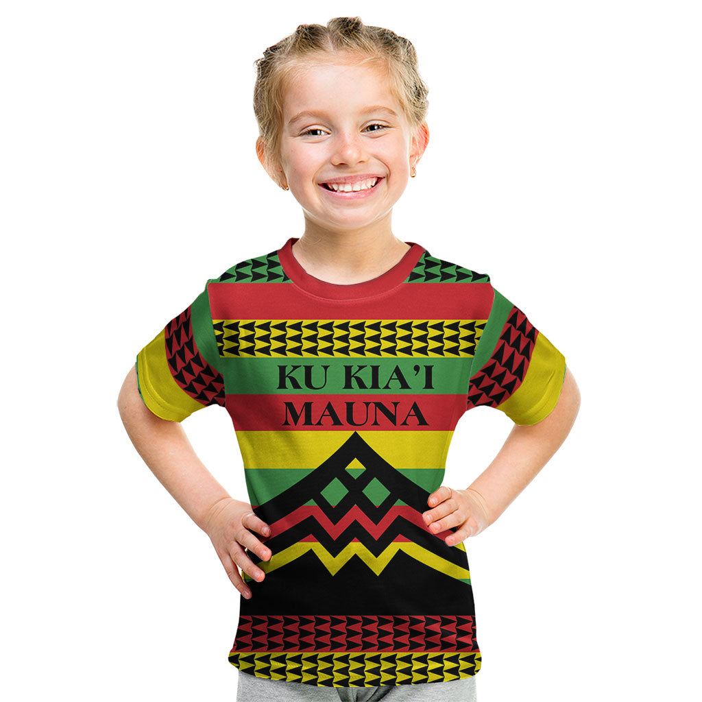 Hawaii Ku Kia'i Mauna Personalized Kid T Shirt Hawaiian Kanaka Maoli Motif LT9 Green - Polynesian Pride