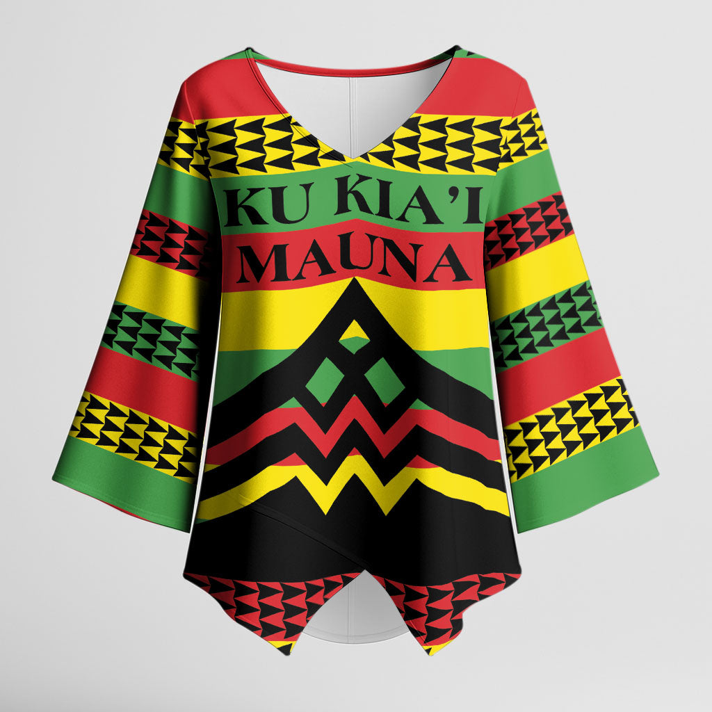 Hawaii Ku Kia'i Mauna Personalized Kimono Sleeve Blouse Hawaiian Kanaka Maoli Motif LT9 Female Green - Polynesian Pride
