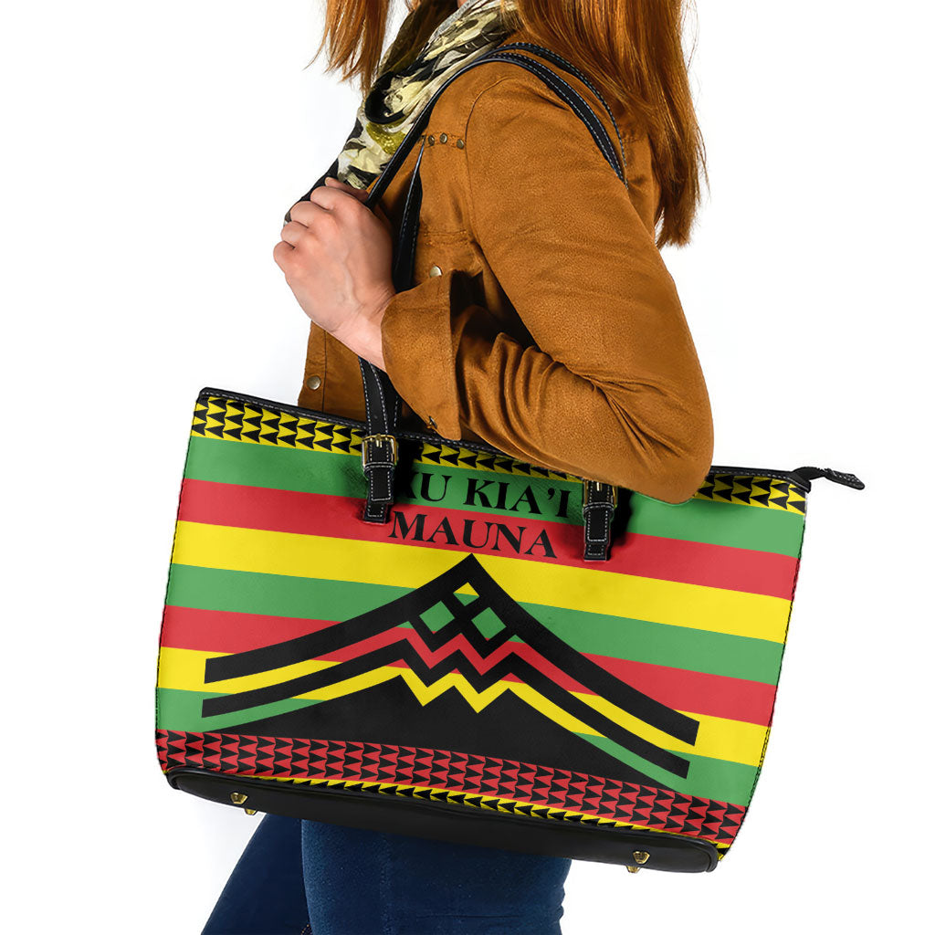 Hawaii Ku Kia'i Mauna Leather Tote Bag Hawaiian Kanaka Maoli Motif LT9 Green - Polynesian Pride