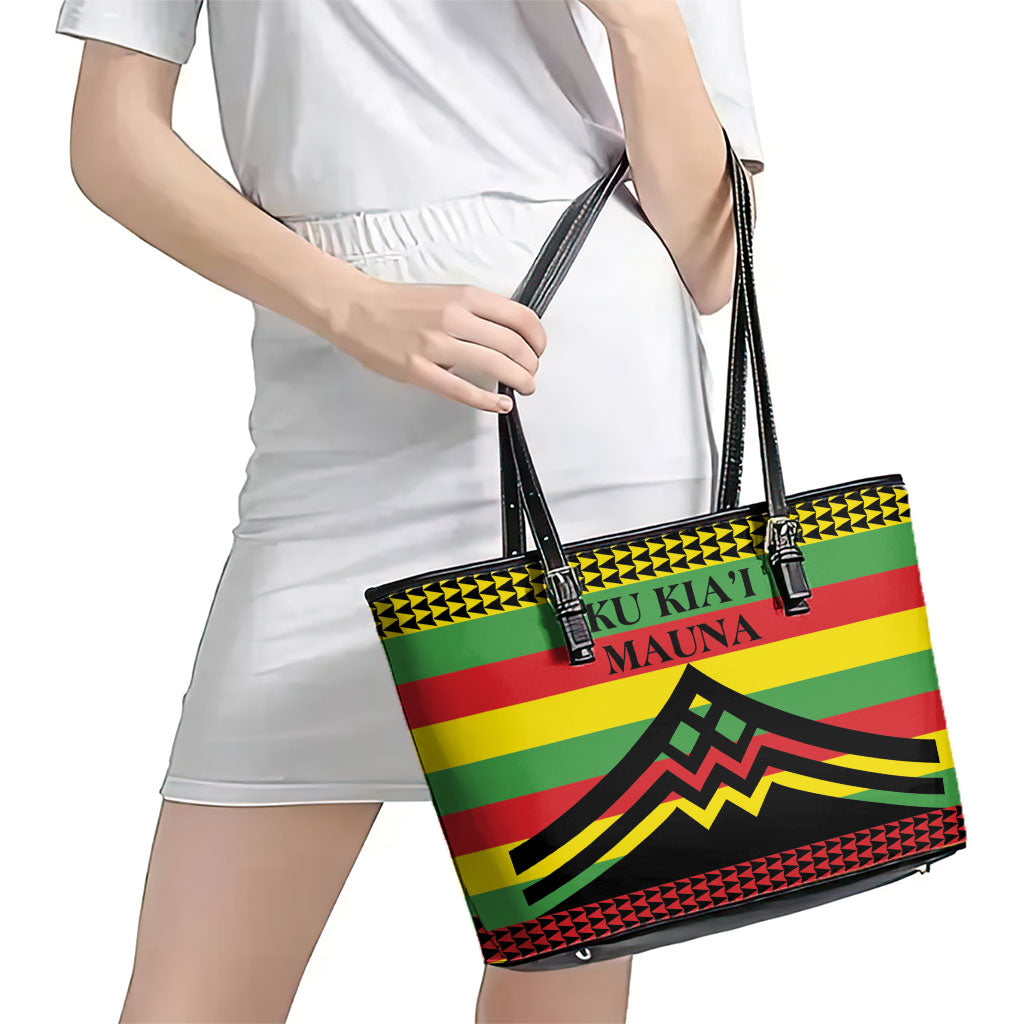 Hawaii Ku Kia'i Mauna Leather Tote Bag Hawaiian Kanaka Maoli Motif LT9 - Polynesian Pride