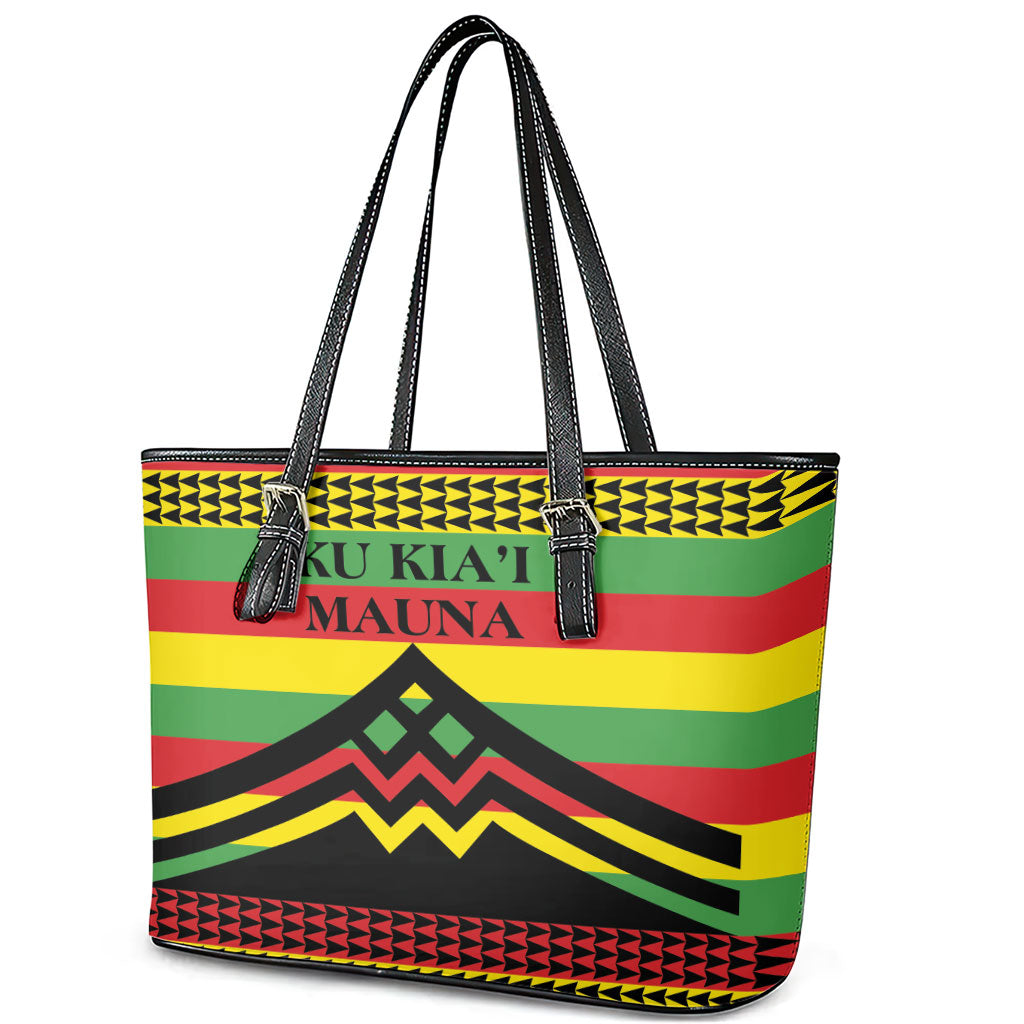 Hawaii Ku Kia'i Mauna Leather Tote Bag Hawaiian Kanaka Maoli Motif LT9 - Polynesian Pride