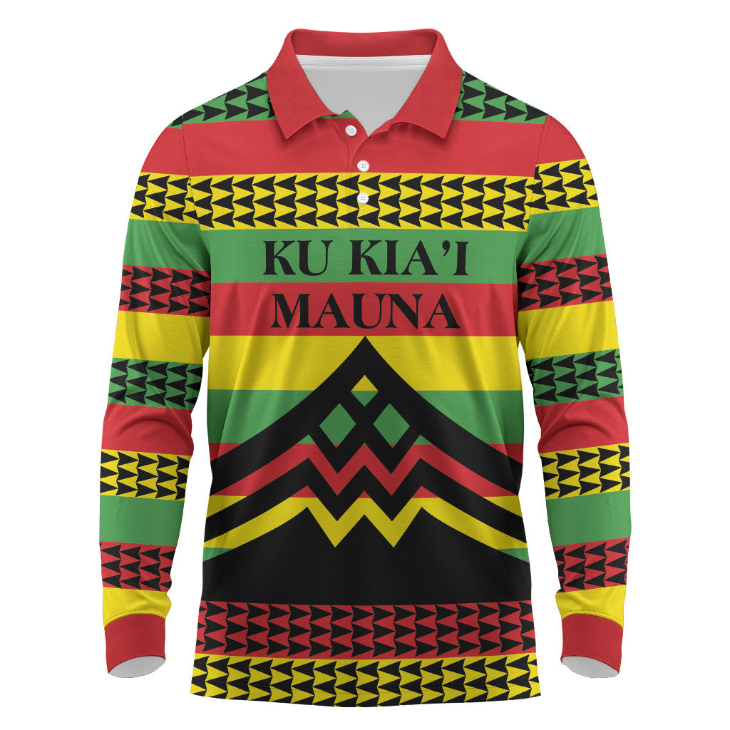 Hawaii Ku Kia'i Mauna Personalized Long Sleeve Polo Shirt Hawaiian Kanaka Maoli Motif LT9 Green - Polynesian Pride