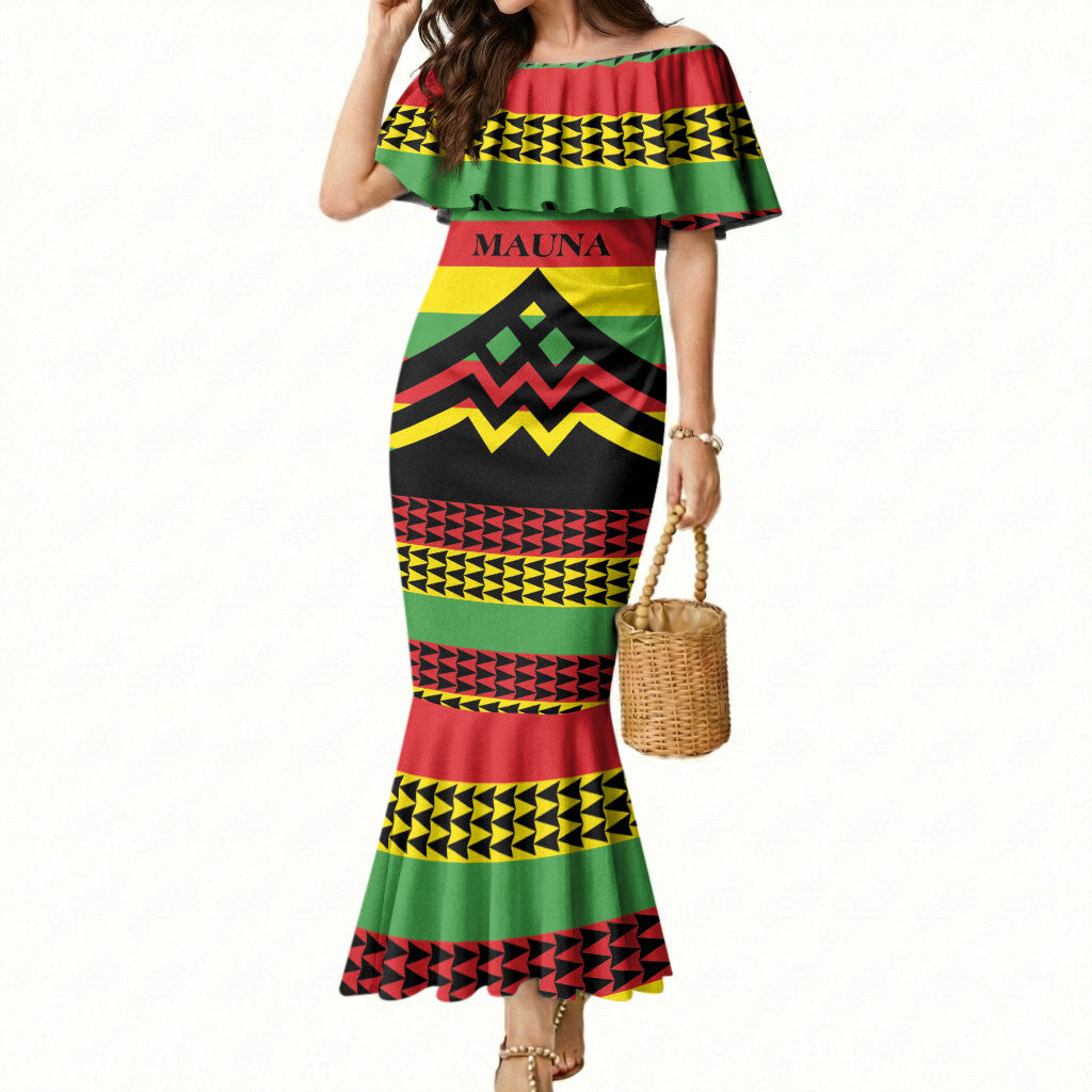 Hawaii Ku Kia'i Mauna Personalized Mermaid Dress Hawaiian Kanaka Maoli Motif LT9 Women Green - Polynesian Pride