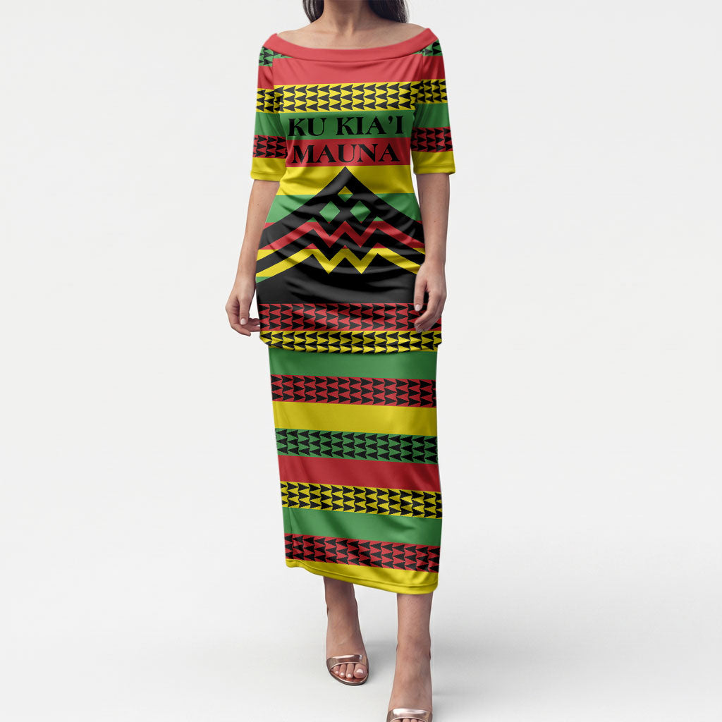 Hawaii Ku Kia'i Mauna Personalized Puletasi Hawaiian Kanaka Maoli Motif LT9 Long Dress Green - Polynesian Pride