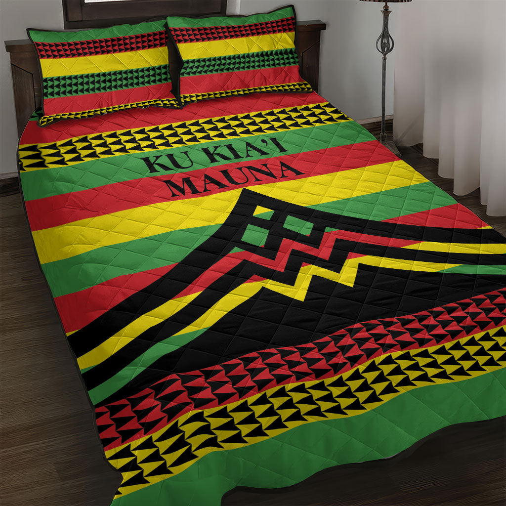 Hawaii Ku Kia'i Mauna Quilt Bed Set Hawaiian Kanaka Maoli Motif LT9 Green - Polynesian Pride