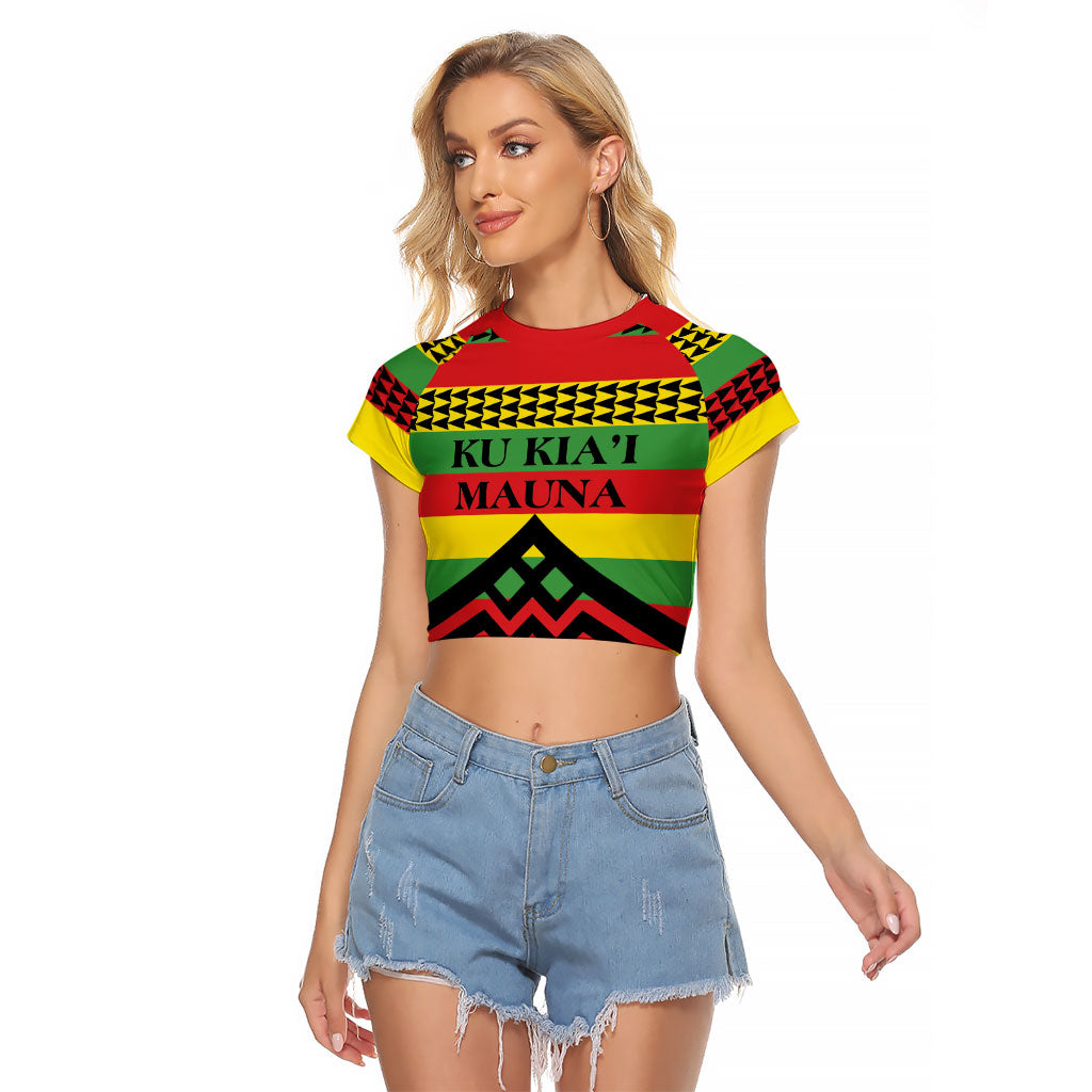 Hawaii Ku Kia'i Mauna Personalized Raglan Cropped T Shirt Hawaiian Kanaka Maoli Motif LT9 Female Green - Polynesian Pride