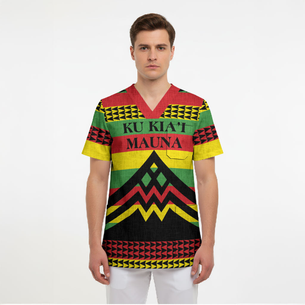 Hawaii Ku Kia'i Mauna Personalized Scrub Top Hawaiian Kanaka Maoli Motif