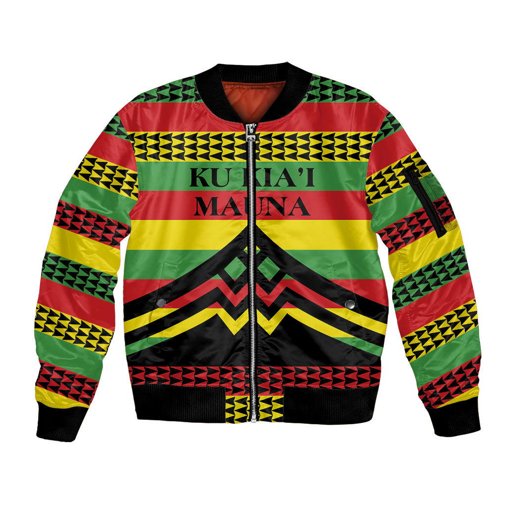 Hawaii Ku Kia'i Mauna Personalized Sleeve Zip Bomber Jacket Hawaiian Kanaka Maoli Motif LT9 Unisex Green - Polynesian Pride