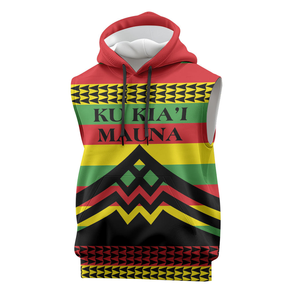 Hawaii Ku Kia'i Mauna Personalized Sleeveless Hoodie Hawaiian Kanaka Maoli Motif LT9 Green - Polynesian Pride