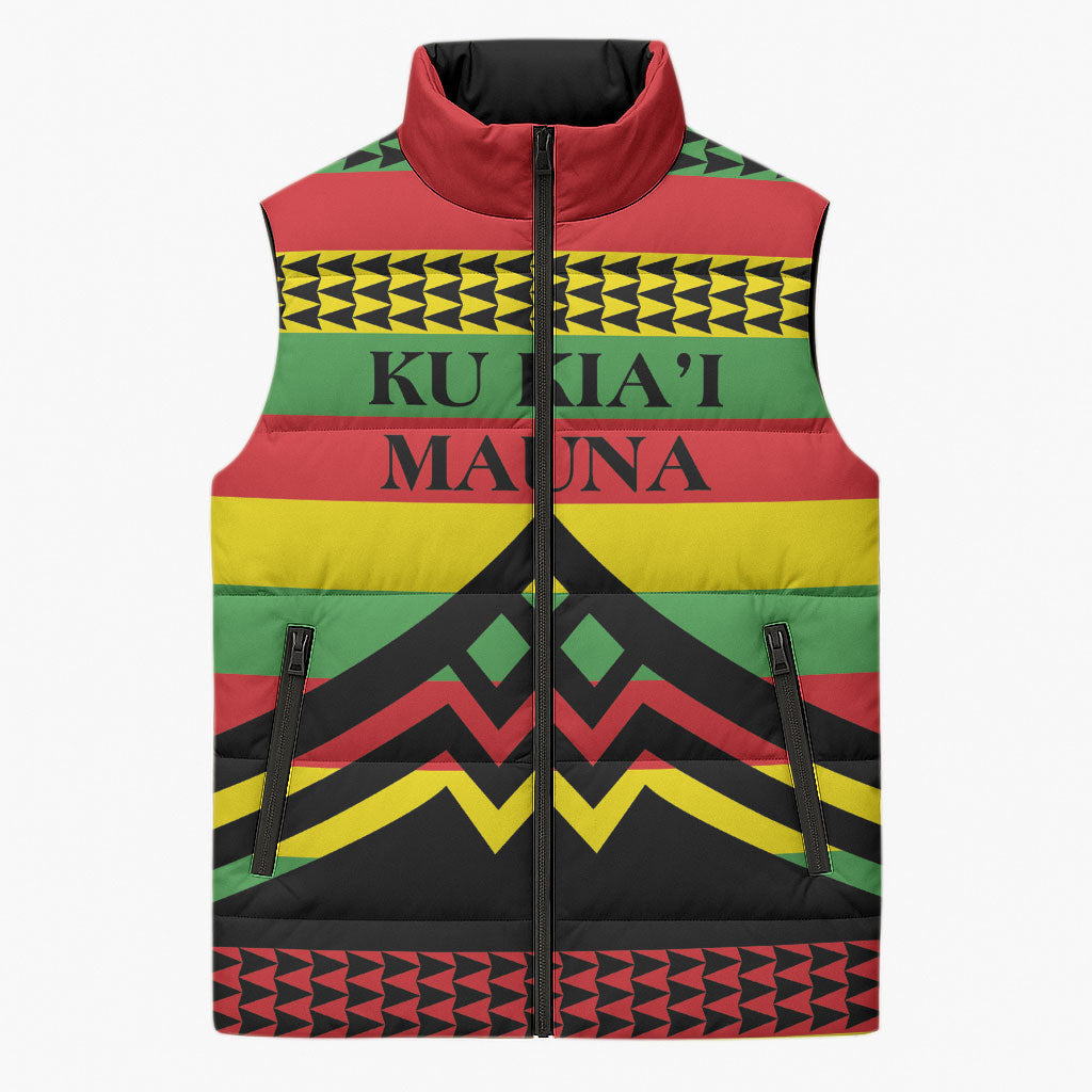 Hawaii Ku Kia'i Mauna Personalized Sleeveless Puffer Jacket Hawaiian Kanaka Maoli Motif LT9 Unisex Green - Polynesian Pride