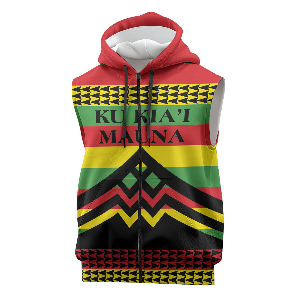 Hawaii Ku Kia'i Mauna Personalized Sleeveless Zip Hoodie Hawaiian Kanaka Maoli Motif LT9 Green - Polynesian Pride