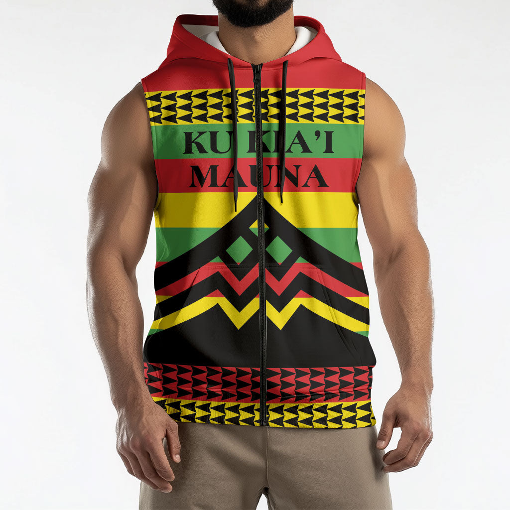 Hawaii Ku Kia'i Mauna Personalized Sleeveless Zip Hoodie Hawaiian Kanaka Maoli Motif LT9 - Polynesian Pride