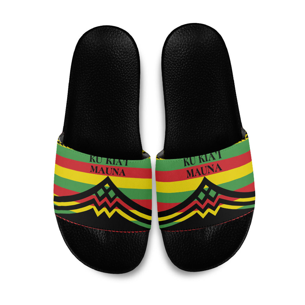 Hawaii Ku Kia'i Mauna Slide Sandals Hawaiian Kanaka Maoli Motif LT9 Green - Polynesian Pride