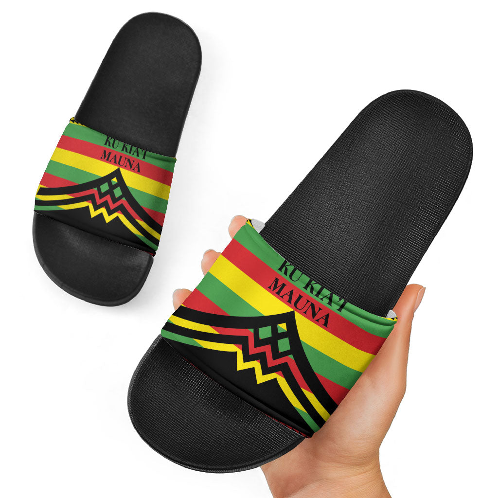 Hawaii Ku Kia'i Mauna Slide Sandals Hawaiian Kanaka Maoli Motif