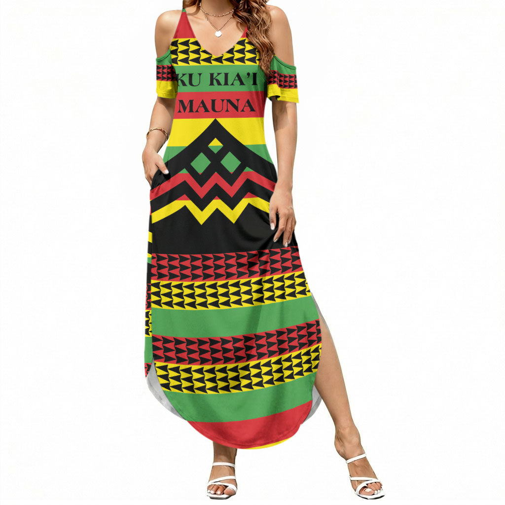 Hawaii Ku Kia'i Mauna Personalized Summer Maxi Dress Hawaiian Kanaka Maoli Motif LT9 Women Green - Polynesian Pride