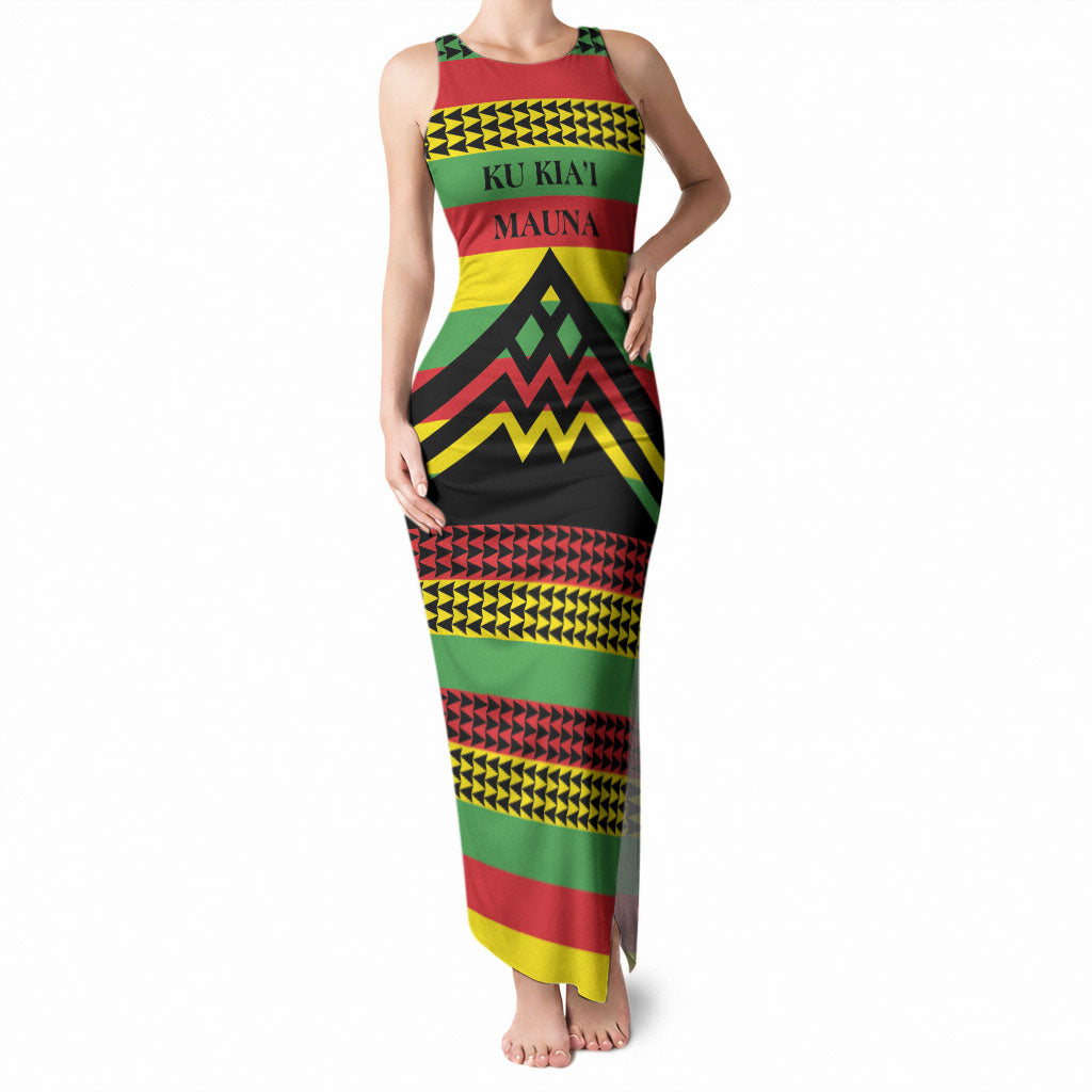 Hawaii Ku Kia'i Mauna Personalized Tank Maxi Dress Hawaiian Kanaka Maoli Motif LT9 Women Green - Polynesian Pride