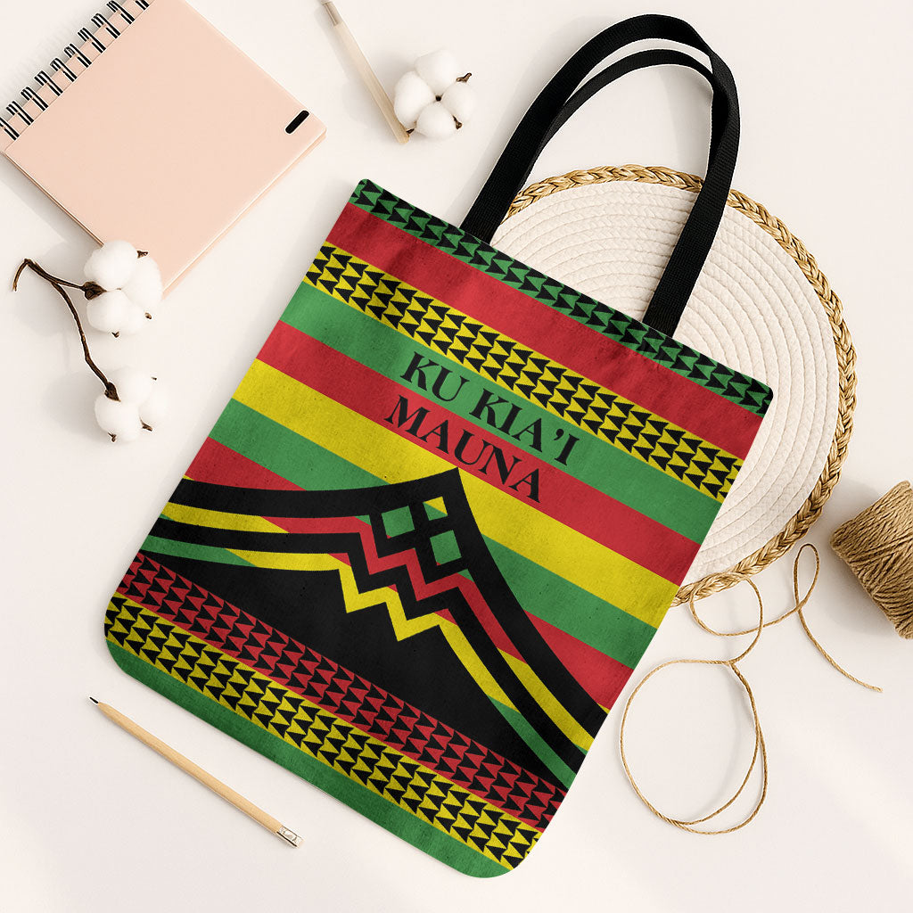 Hawaii Ku Kia'i Mauna Tote Bag Hawaiian Kanaka Maoli Motif LT9 Black Strap One Size Green - Polynesian Pride