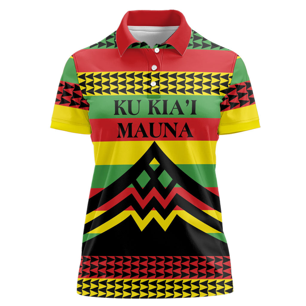 Hawaii Ku Kia'i Mauna Personalized Women Polo Shirt Hawaiian Kanaka Maoli Motif
