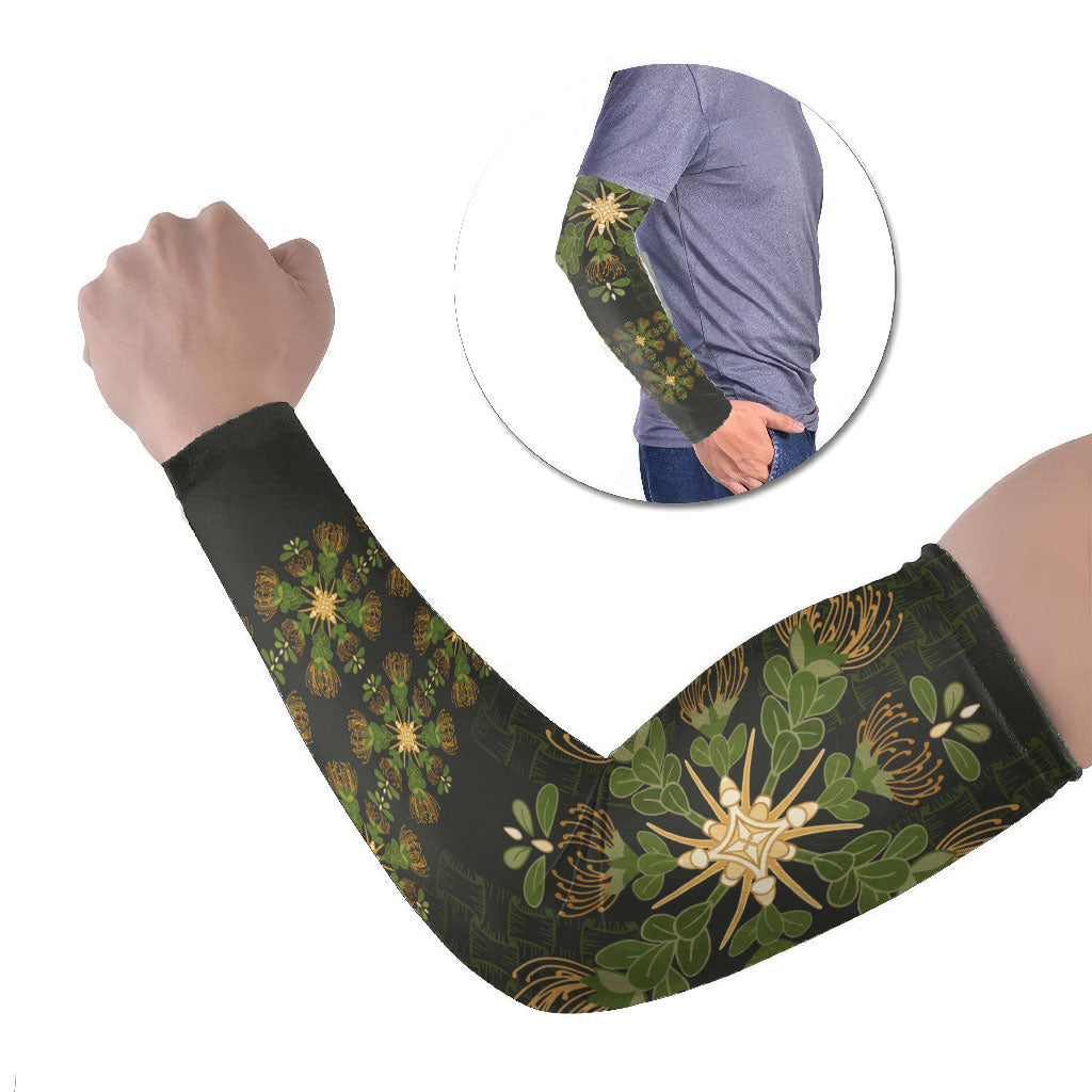 Hawaii Ohia Lehua Squares Arm Sleeves Hawaiian Quilt Inspired Floral Pattern LT9 Set of 2 Green - Polynesian Pride