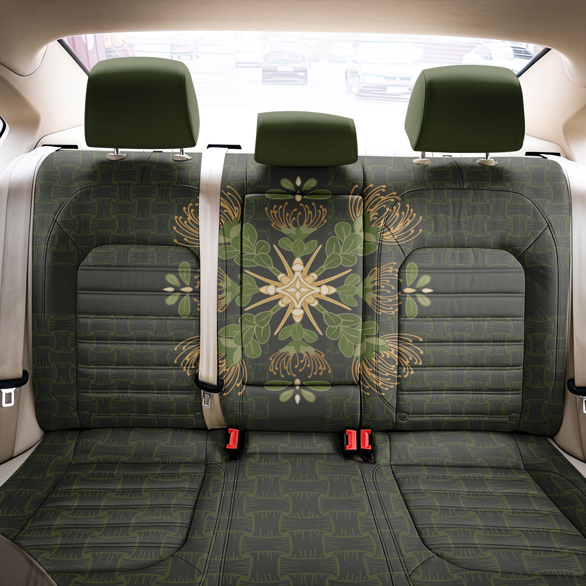 Hawaii Ohia Lehua Squares Back Car Seat Cover Hawaiian Quilt Inspired Floral Pattern