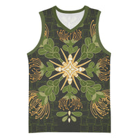 Hawaii Ohia Lehua Squares Basketball Jersey Hawaiian Quilt Inspired Floral Pattern LT9 Unisex Green - Polynesian Pride