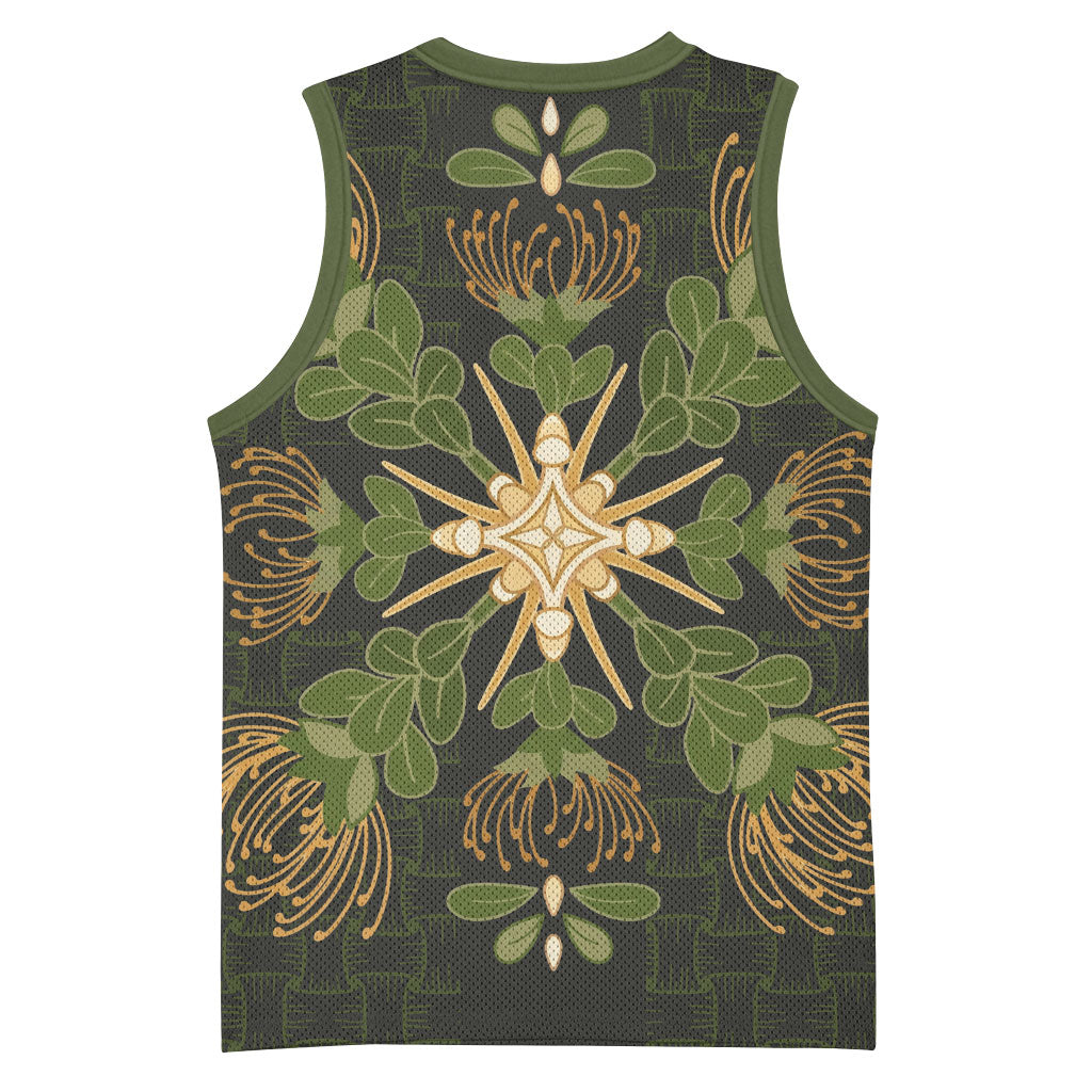 Hawaii Ohia Lehua Squares Basketball Jersey Hawaiian Quilt Inspired Floral Pattern LT9 - Polynesian Pride