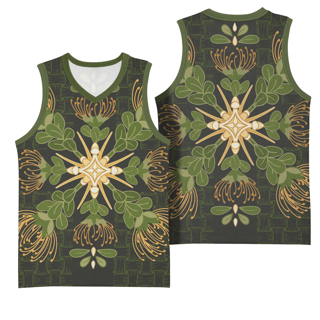 Hawaii Ohia Lehua Squares Basketball Jersey Hawaiian Quilt Inspired Floral Pattern LT9 - Polynesian Pride