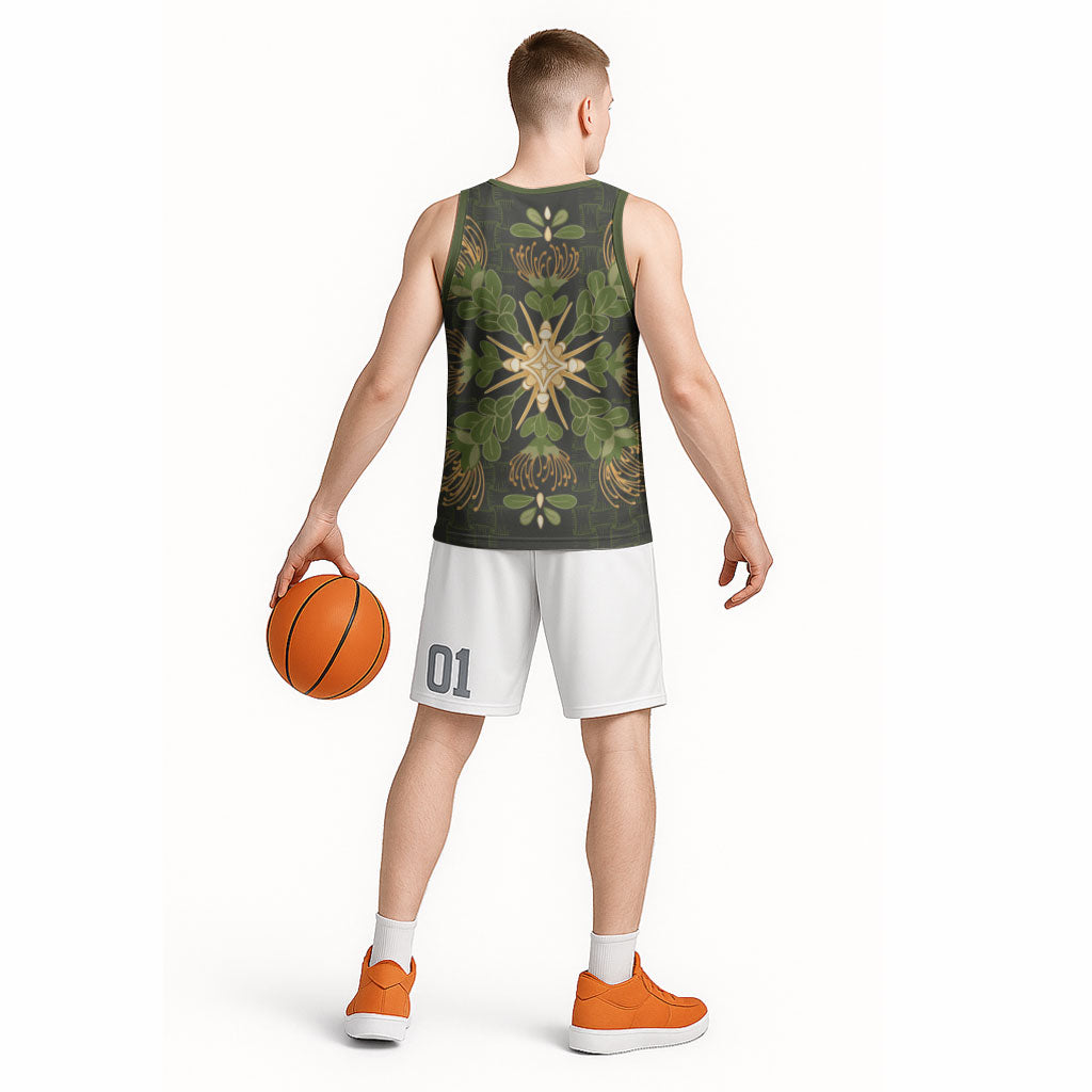 Hawaii Ohia Lehua Squares Basketball Jersey Hawaiian Quilt Inspired Floral Pattern LT9 - Polynesian Pride