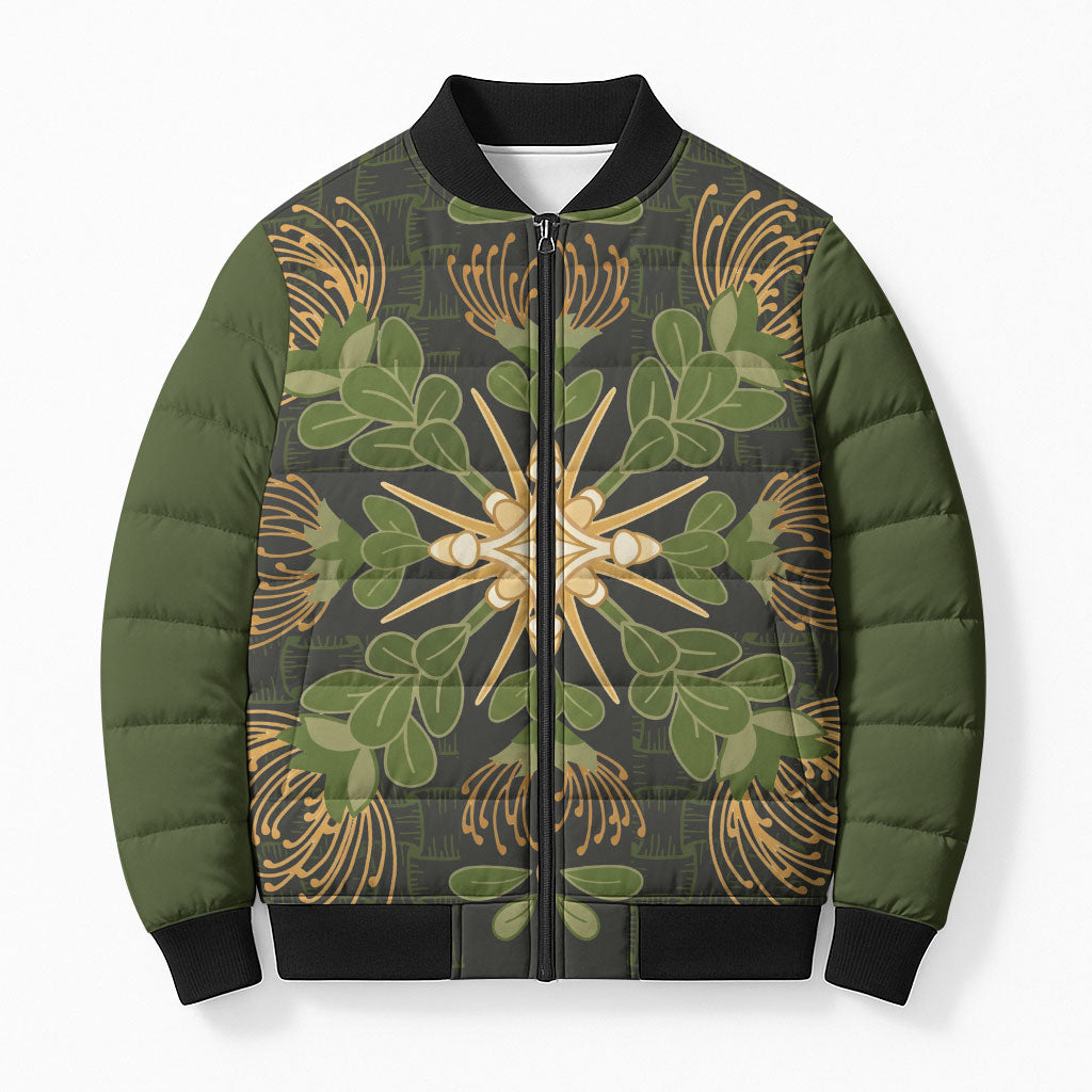 Hawaii Ohia Lehua Squares Bomber Puffer Jacket Hawaiian Quilt Inspired Floral Pattern